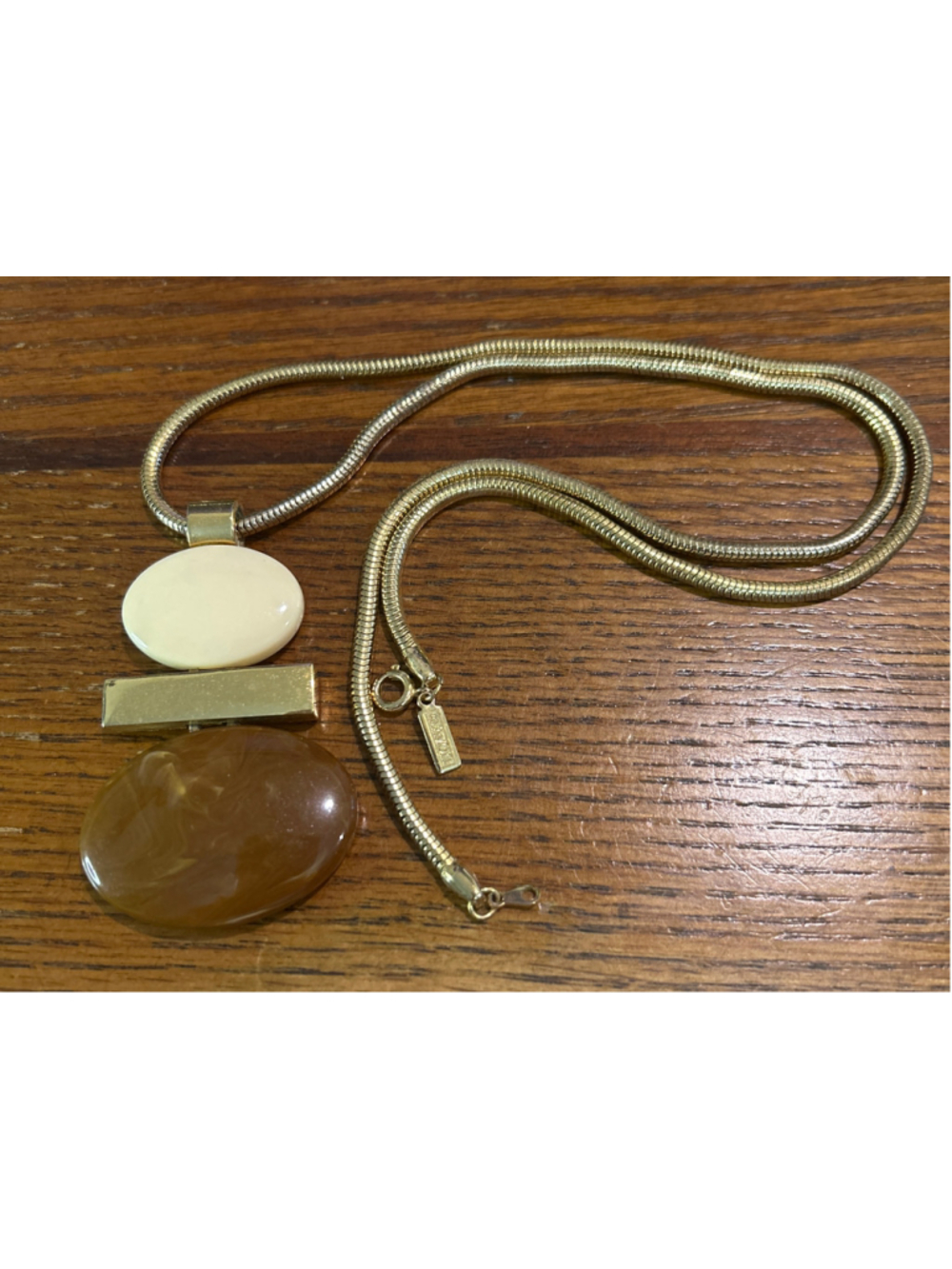 Women's Avon Necklace One Size Brown Beige Geometric Pendant 22”